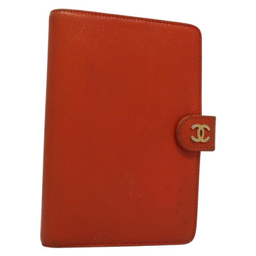 CHANEL Day Planner Cover Leather Orange CC Auth 133201
