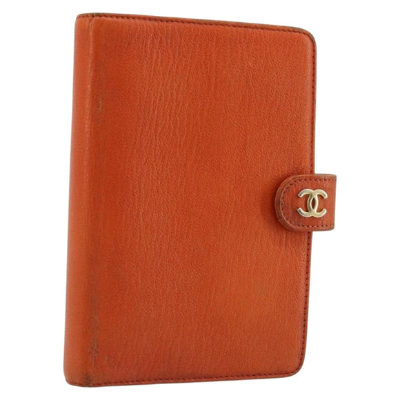 CHANEL Day Planner Cover Leather Orange CC Auth 133201