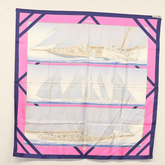 HERMES Carre 90 Scarf ""REFALES"" Silk Blue Auth 133212