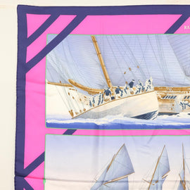 HERMES Carre 90 Scarf ""REFALES"" Silk Blue Auth 133212 - 0