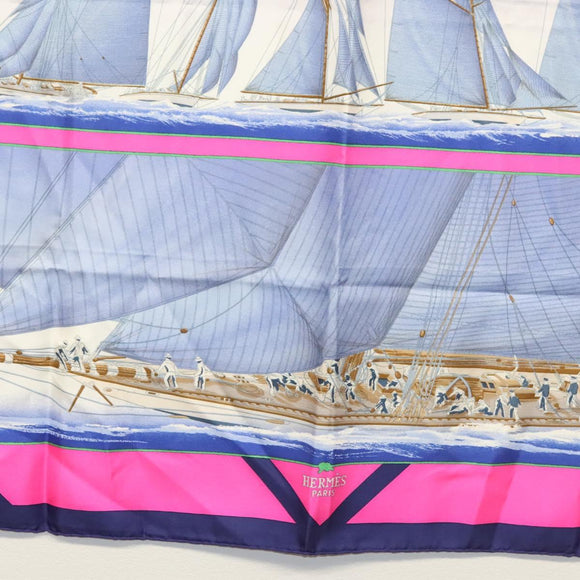 HERMES Carre 90 Scarf ""REFALES"" Silk Blue Auth 133212