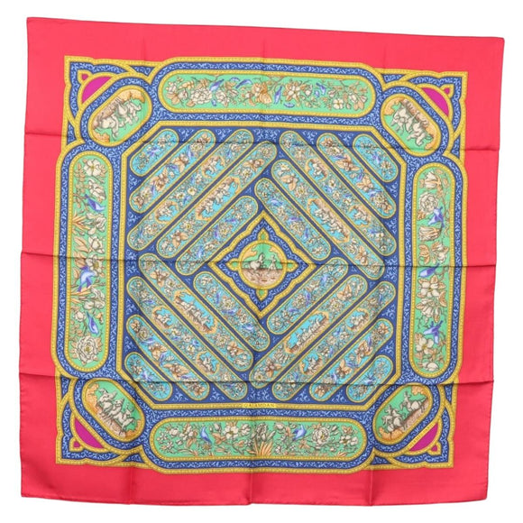 HERMES Carre 90 Scarf ""QALAMDAN"" Silk Red Auth 133213