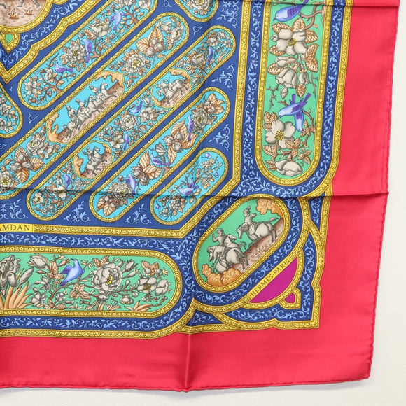 HERMES Carre 90 Scarf ""QALAMDAN"" Silk Red Auth 133213
