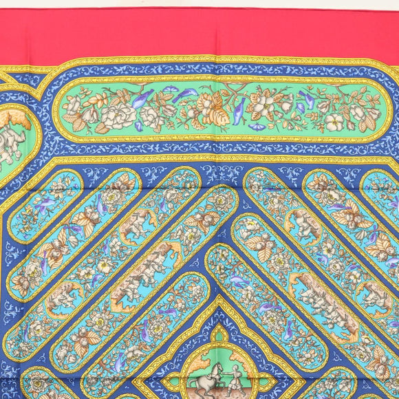 HERMES Carre 90 Scarf ""QALAMDAN"" Silk Red Auth 133213