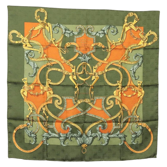 HERMES Carre 90 Scarf ""L'INSTRUCTION DU ROY"" Silk Green Auth 133214