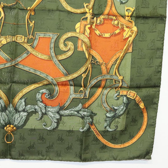 HERMES Carre 90 Scarf ""L'INSTRUCTION DU ROY"" Silk Green Auth 133214