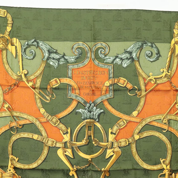 HERMES Carre 90 Scarf ""L'INSTRUCTION DU ROY"" Silk Green Auth 133214