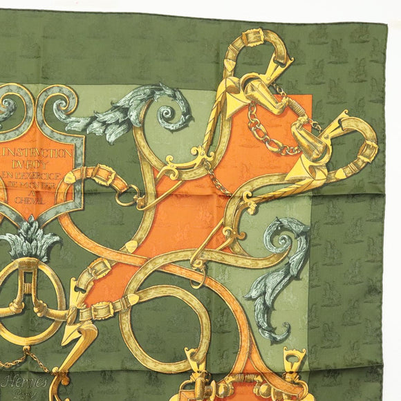 HERMES Carre 90 Scarf ""L'INSTRUCTION DU ROY"" Silk Green Auth 133214