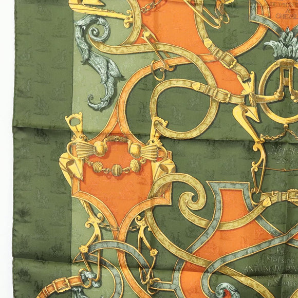 HERMES Carre 90 Scarf ""L'INSTRUCTION DU ROY"" Silk Green Auth 133214
