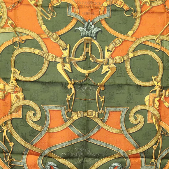 HERMES Carre 90 Scarf ""L'INSTRUCTION DU ROY"" Silk Green Auth 133214