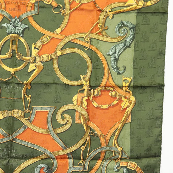 HERMES Carre 90 Scarf ""L'INSTRUCTION DU ROY"" Silk Green Auth 133214