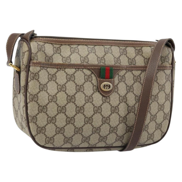 GUCCI GG Supreme Web Sherry Line Bag PVC Beige Gold 89 02 077 Auth 133234
