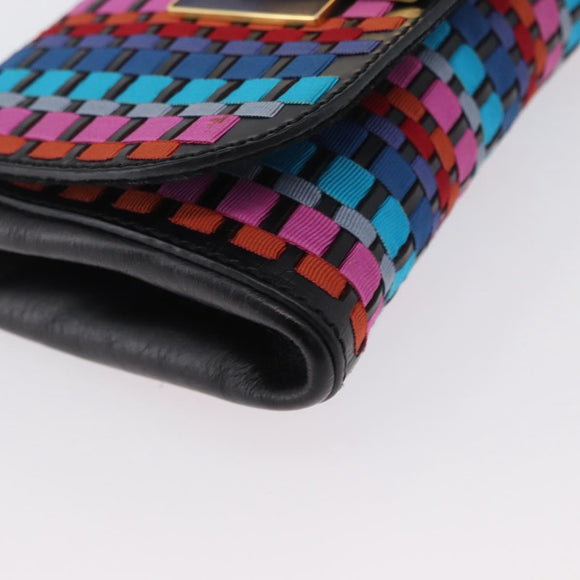 FENDI Shoulder Bag Leather Fabric Multicolor Gold Auth 133235SAM
