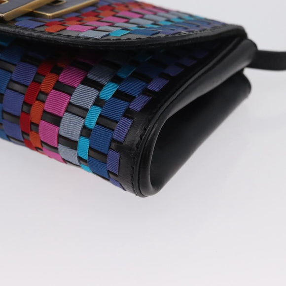 FENDI Shoulder Bag Leather Fabric Multicolor Gold Auth 133235SAM