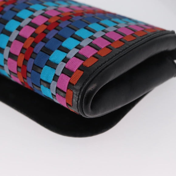 FENDI Shoulder Bag Leather Fabric Multicolor Gold Auth 133235SAM