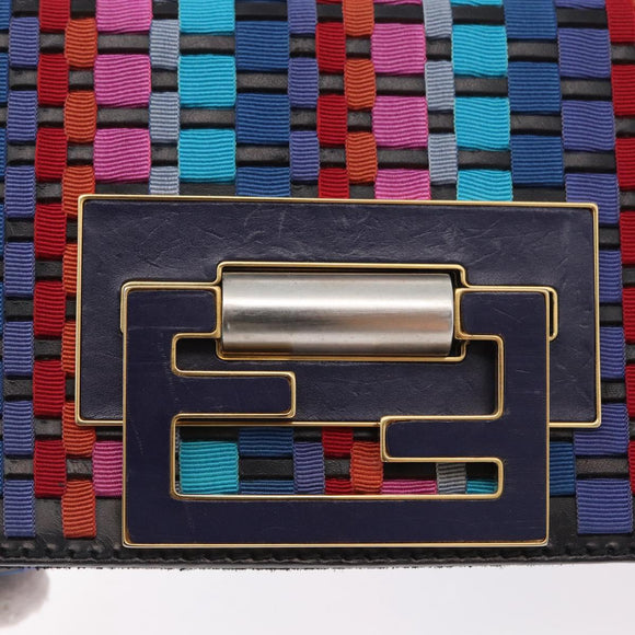 FENDI Shoulder Bag Leather Fabric Multicolor Gold Auth 133235SAM