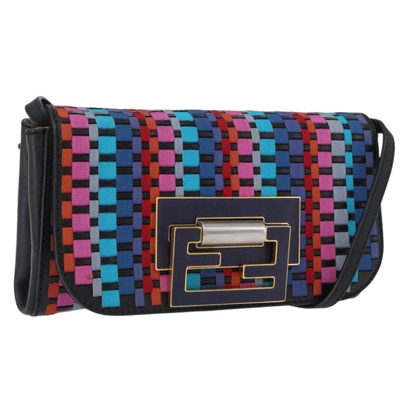FENDI Shoulder Bag Leather Fabric Multicolor Gold Auth 133235SAM