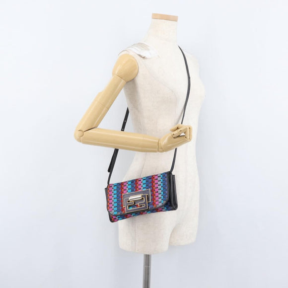 FENDI Shoulder Bag Leather Fabric Multicolor Gold Auth 133235SAM