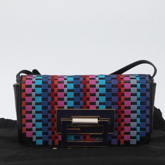 FENDI Shoulder Bag Leather Fabric Multicolor Gold Auth 133235SAM
