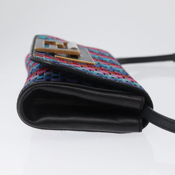 FENDI Shoulder Bag Leather Fabric Multicolor Gold Auth 133235SAM