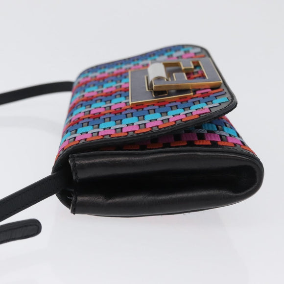FENDI Shoulder Bag Leather Fabric Multicolor Gold Auth 133235SAM