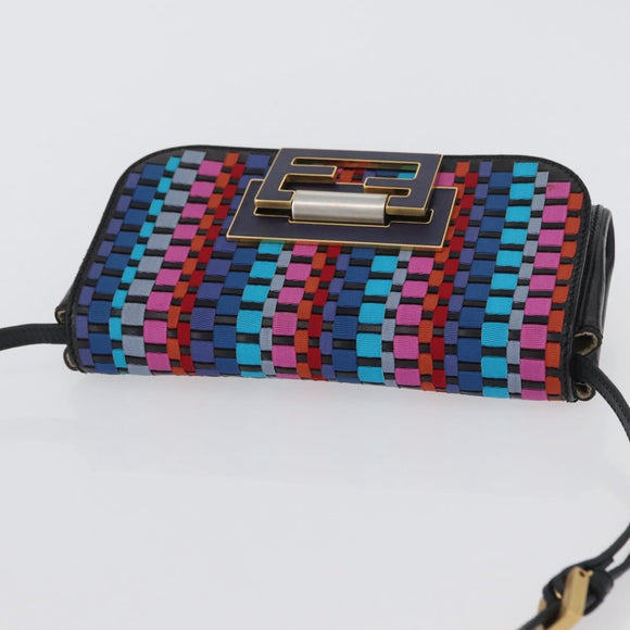 FENDI Shoulder Bag Leather Fabric Multicolor Gold Auth 133235SAM