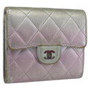 CHANEL Matelasse COCO Mark Bifold Wallet Lamb Skin Silver CC Auth 133240A-1