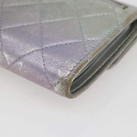 CHANEL Matelasse COCO Mark Bifold Wallet Lamb Skin Silver CC Auth 133240A