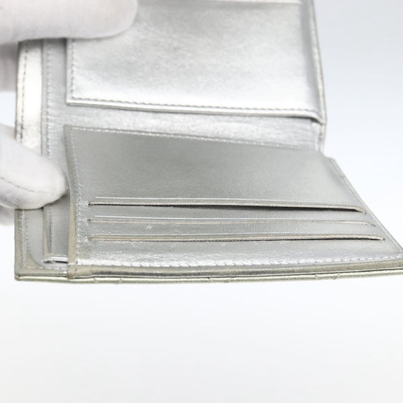 CHANEL Matelasse COCO Mark Bifold Wallet Lamb Skin Silver CC Auth 133240A