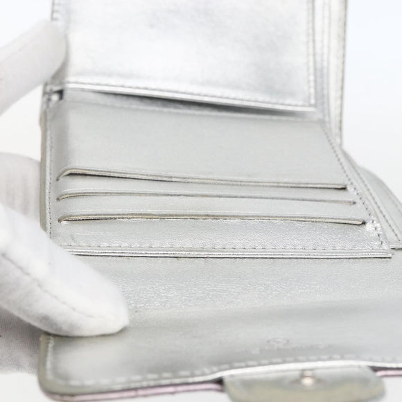 CHANEL Matelasse COCO Mark Bifold Wallet Lamb Skin Silver CC Auth 133240A