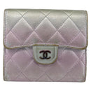 CHANEL Matelasse COCO Mark Bifold Wallet Lamb Skin Silver CC Auth 133240A-13