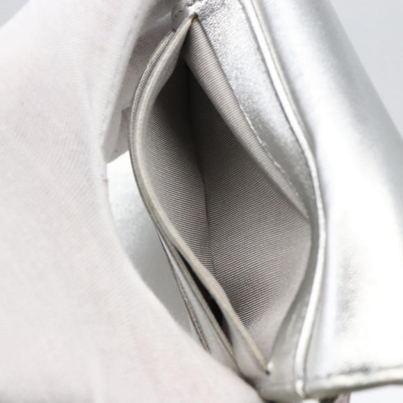 CHANEL Matelasse COCO Mark Bifold Wallet Lamb Skin Silver CC Auth 133240A