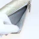 CHANEL Matelasse COCO Mark Bifold Wallet Lamb Skin Silver CC Auth 133240A-10