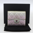 CHANEL Matelasse COCO Mark Bifold Wallet Lamb Skin Silver CC Auth 133240A-12