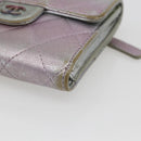 CHANEL Matelasse COCO Mark Bifold Wallet Lamb Skin Silver CC Auth 133240A-7