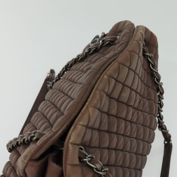 CHANEL Matelasse Chain Shoulder Bag Leather Brown CC Auth 133258