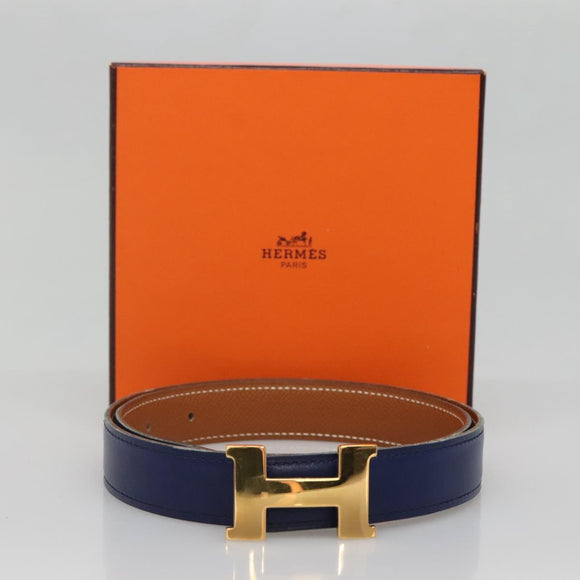 HERMES Constance Belt Leather Gold Blue Auth 133264