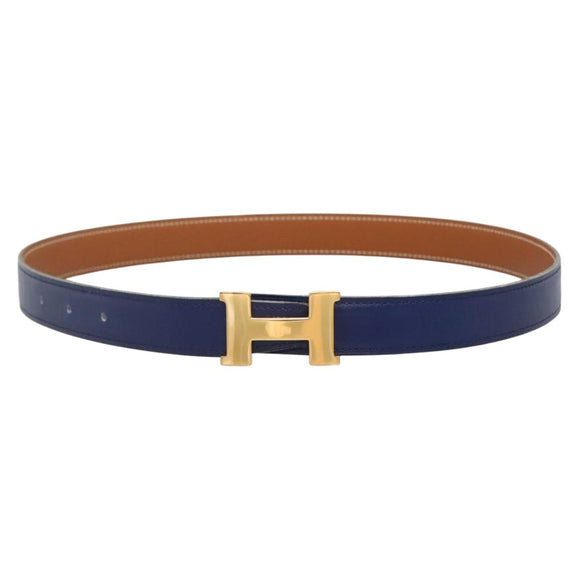 HERMES Constance Belt Leather Gold Blue Auth 133264