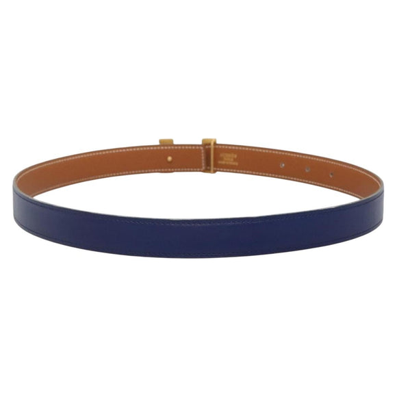 HERMES Constance Belt Leather Gold Blue Auth 133264