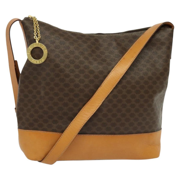 CELINE Macadam Canvas Shoulder Bag PVC Leather Brown Gold Auth 133267