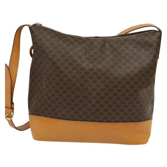 CELINE Macadam Canvas Shoulder Bag PVC Leather Brown Gold Auth 133267