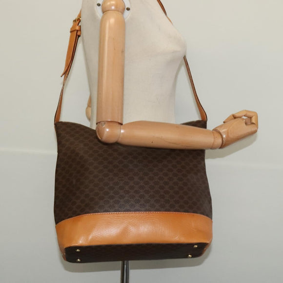 CELINE Macadam Canvas Shoulder Bag PVC Leather Brown Gold Auth 133267
