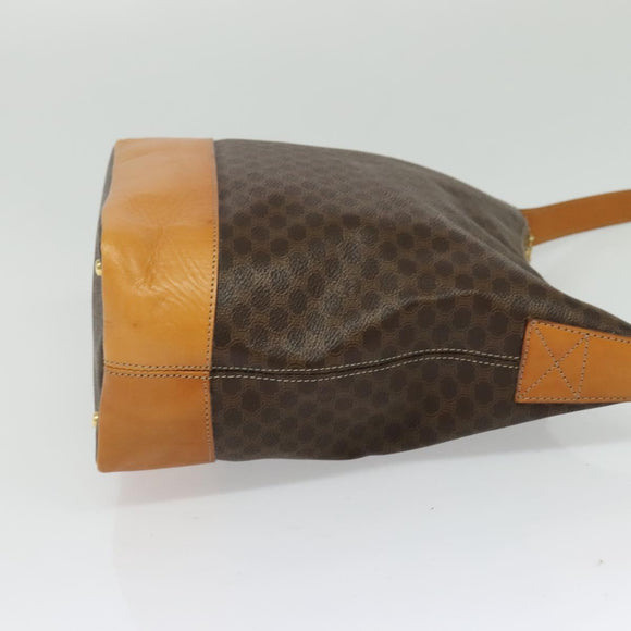 CELINE Macadam Canvas Shoulder Bag PVC Leather Brown Gold Auth 133267