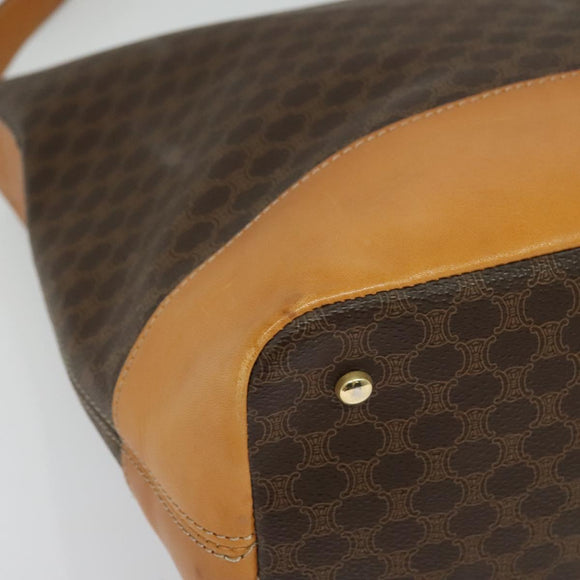 CELINE Macadam Canvas Shoulder Bag PVC Leather Brown Gold Auth 133267