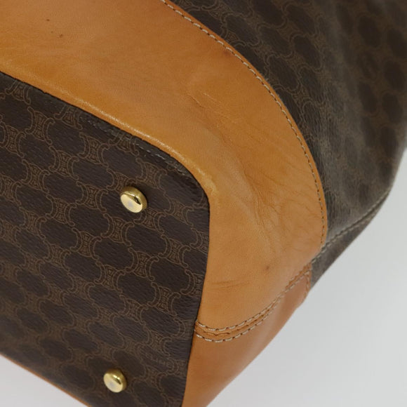 CELINE Macadam Canvas Shoulder Bag PVC Leather Brown Gold Auth 133267