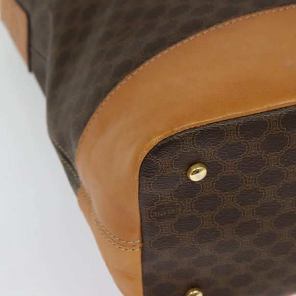 CELINE Macadam Canvas Shoulder Bag PVC Leather Brown Gold Auth 133267