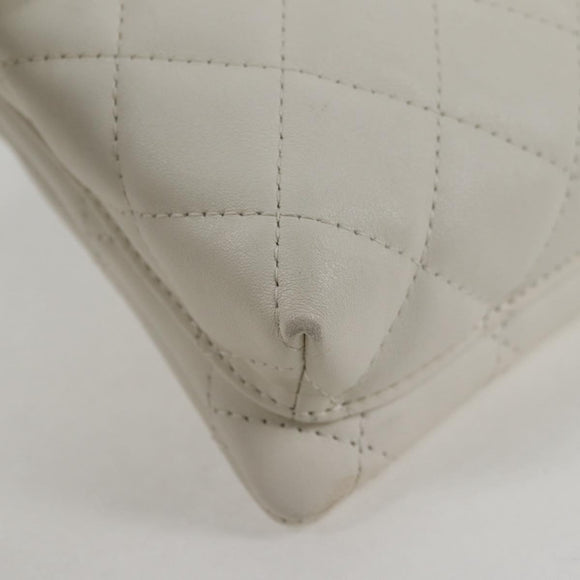 CHANEL Cambon Line Shoulder Bag Lamb Skin White Silver CC Auth 133269V