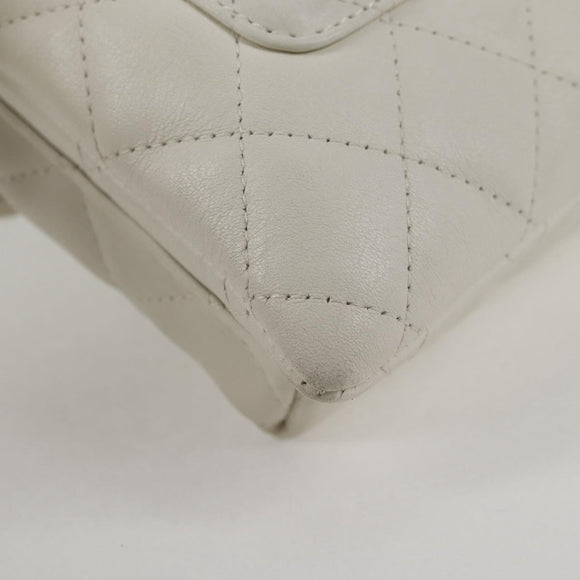 CHANEL Cambon Line Shoulder Bag Lamb Skin White Silver CC Auth 133269V