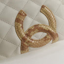 CHANEL Cambon Line Shoulder Bag Lamb Skin White Silver CC Auth 133269V-9