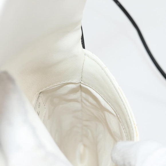 CHANEL Cambon Line Shoulder Bag Lamb Skin White Silver CC Auth 133269V